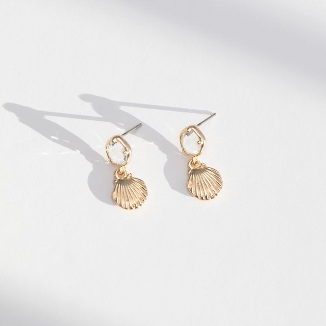 Jon Richard Jon Richard Gold Plated Shell And Crystal Drop Earrings