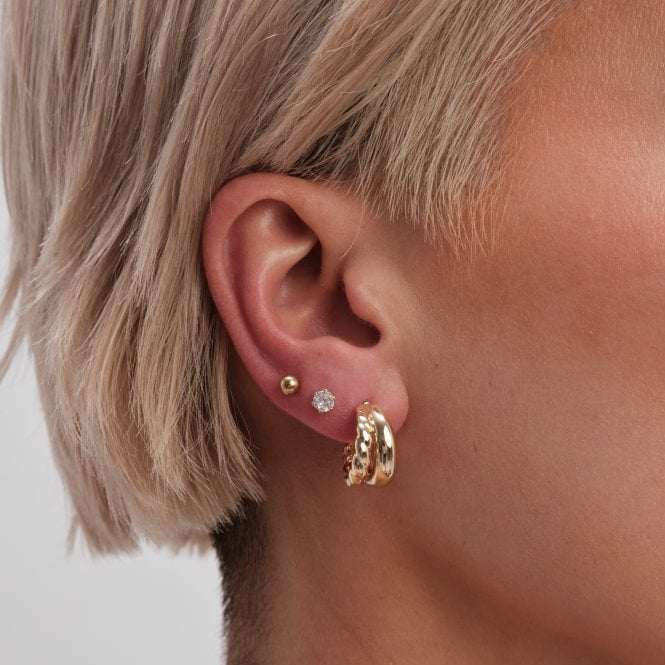 Jon Richard Jon Richard Gold Plated Stainless Steel Polished And Textured Hoop Earrings