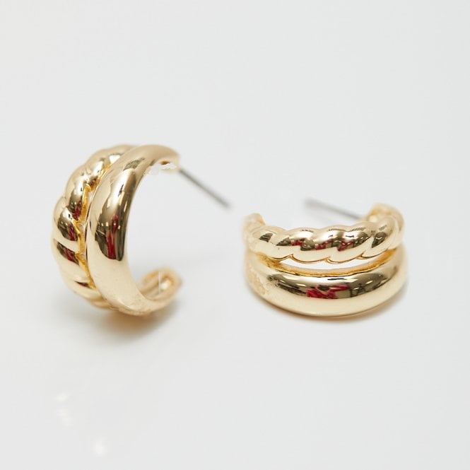 Jon Richard Jon Richard Gold Plated Stainless Steel Polished And Textured Hoop Earrings