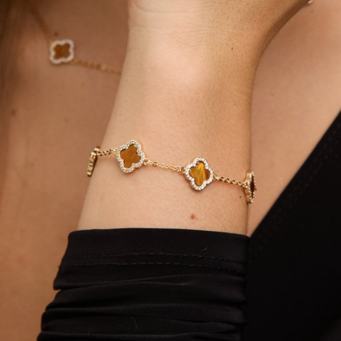 Jon Richard Jon Richard Gold Plated Tigers Eye Clover Bracelet