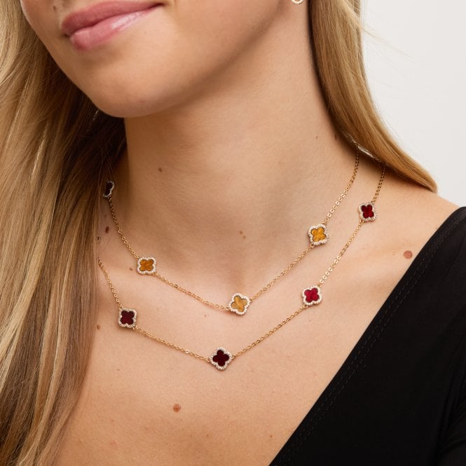 Jon Richard Jon Richard Gold Plated Tigers Eye Station Clover Necklace