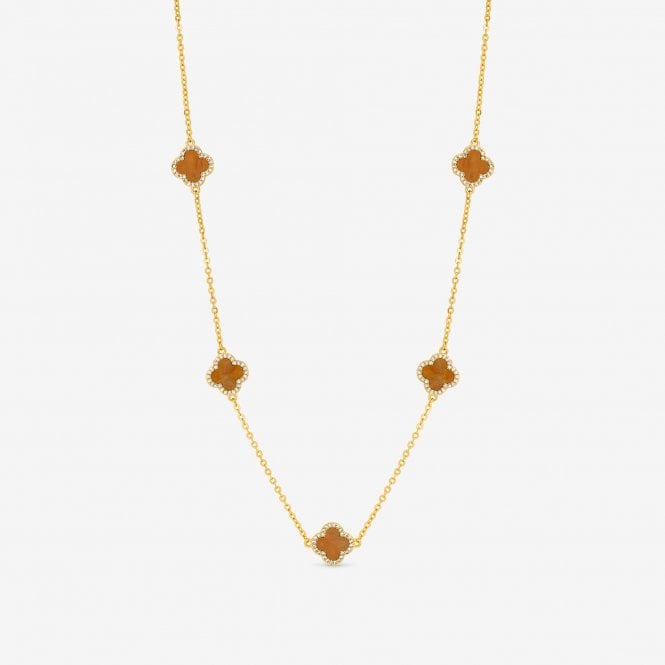 jon richard Jon Richard Gold Plated Tigers Eye Station Clover Necklace