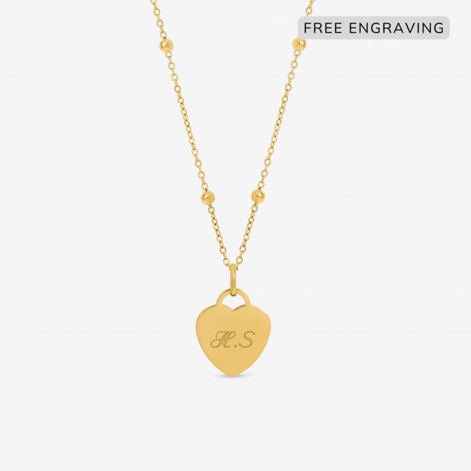 jon richard Jon Richard Gold Plated Waterproof Engravable Heart Ball Chain Necklace