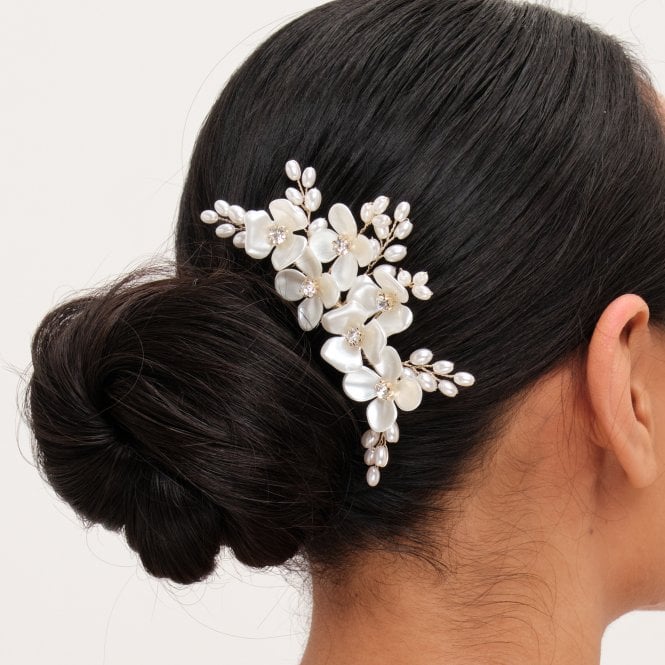 Jon Richard Jon Richard Gold Plated White Floral And Crystal Hair Comb