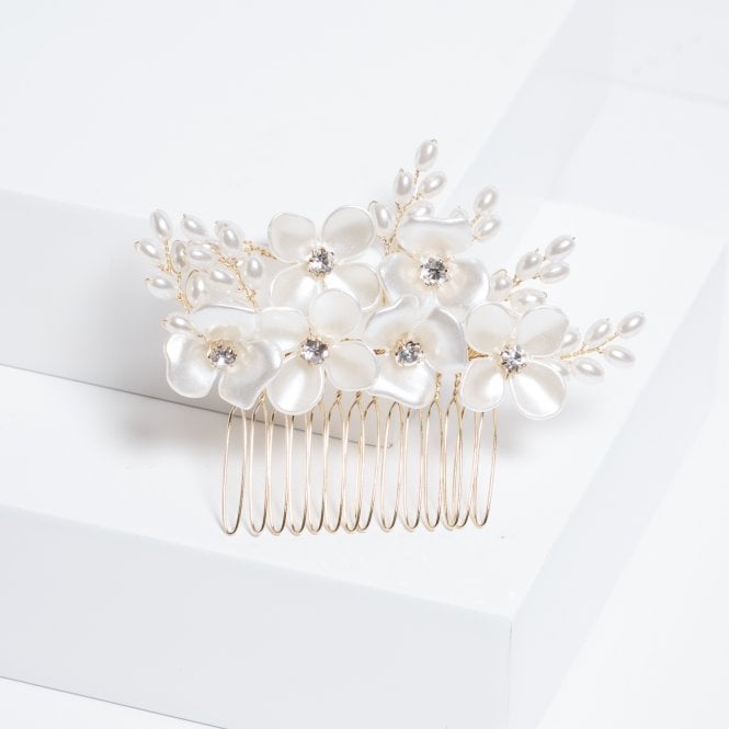 Jon Richard Jon Richard Gold Plated White Floral And Crystal Hair Comb