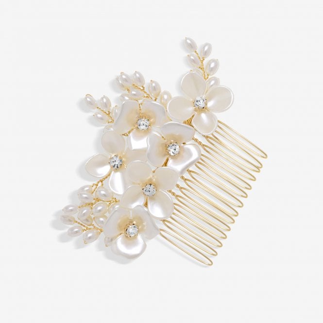 jon richard Jon Richard Gold Plated White Floral And Crystal Hair Comb