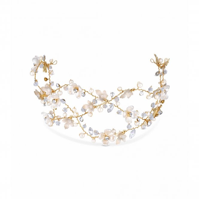 Jon Richard Jon Richard Gold Plated White Floral Hair Vine - Gift Pouch