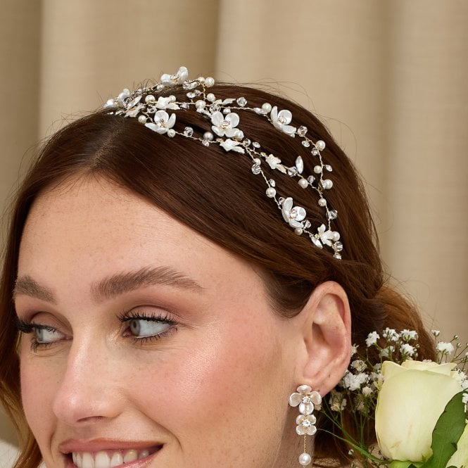 Jon Richard Jon Richard Gold Plated White Floral Hair Vine - Gift Pouch