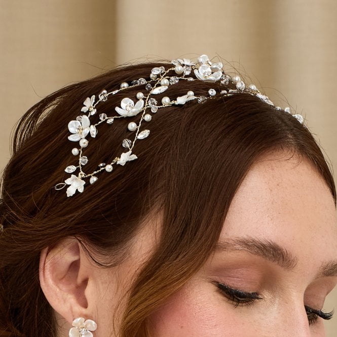 Jon Richard Jon Richard Gold Plated White Floral Hair Vine - Gift Pouch