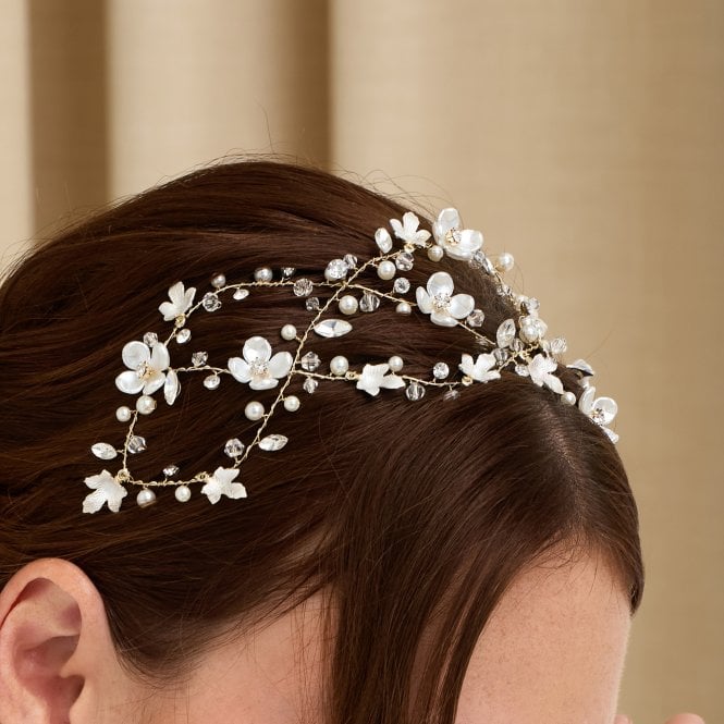 jon richard Jon Richard Gold Plated White Floral Hair Vine - Gift Pouch