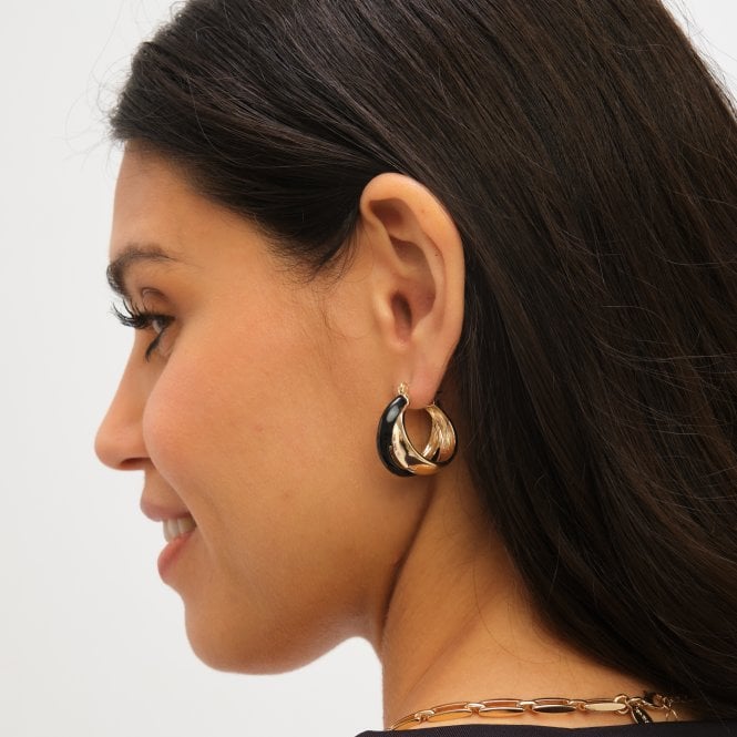 Jon Richard Jon Richard Gold Polished And Jet Enamel Double Hoop Earrings