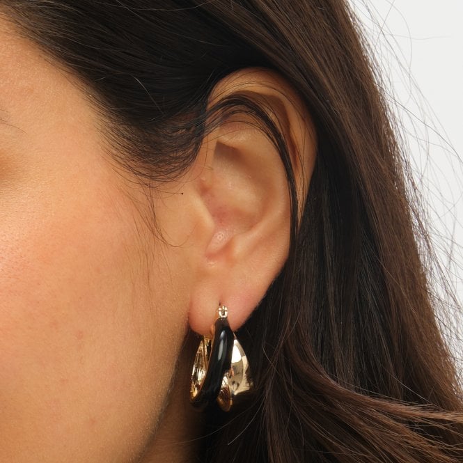 Jon Richard Jon Richard Gold Polished And Jet Enamel Double Hoop Earrings