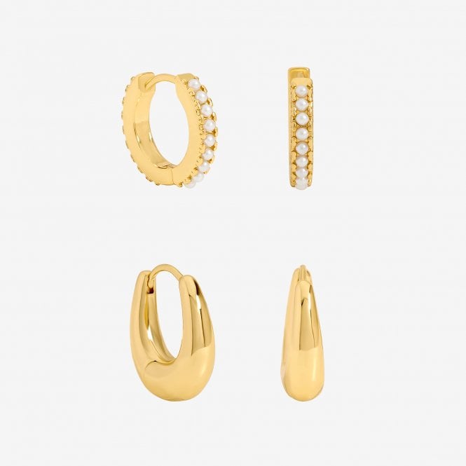 jon richard Jon Richard Gold Polished and Pearl Hoops - Pack of 2