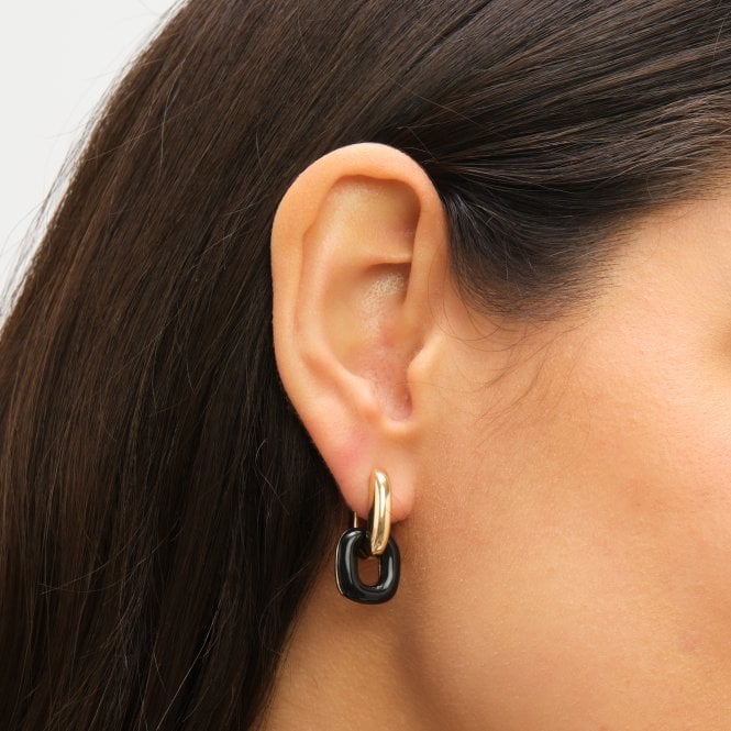 Jon Richard Jon Richard Gold Polished Link And Jet Enamel Link Earrings