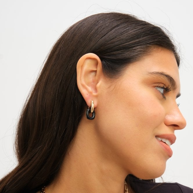 Jon Richard Jon Richard Gold Polished Link And Jet Enamel Link Earrings