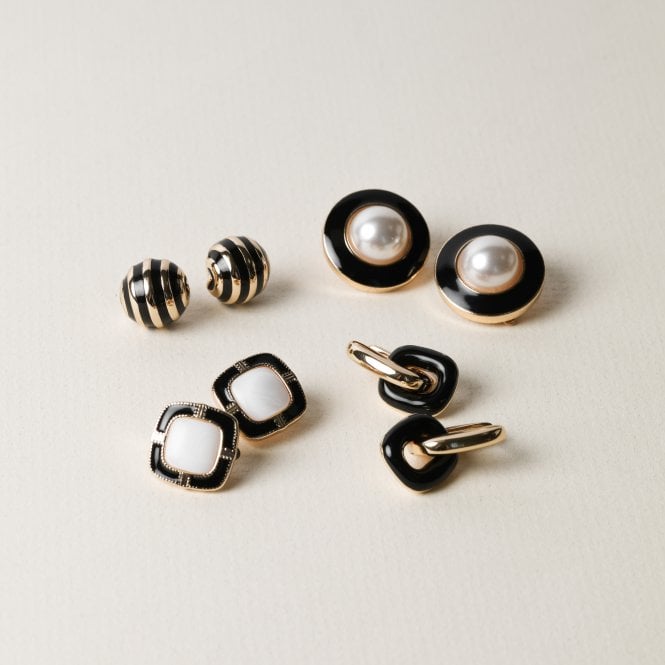 Jon Richard Jon Richard Gold Polished Link And Jet Enamel Link Earrings