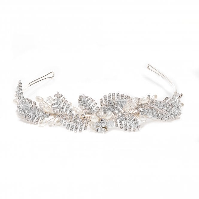 jon richard Jon Richard Leah Crystal Pave Leaf And Pearl Tiara - Gift Pouch