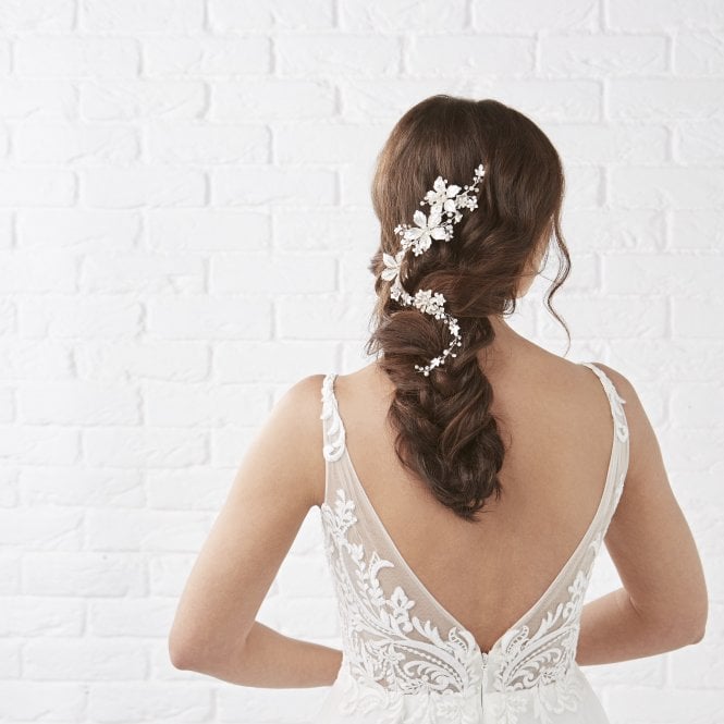 Jon Richard Jon Richard Lila Silver Floral Crystal And Pearl Hair Vine - Gift Pouch