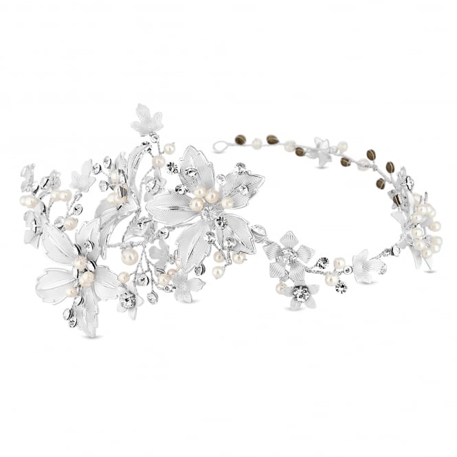 jon richard Jon Richard Lila Silver Floral Crystal And Pearl Hair Vine - Gift Pouch
