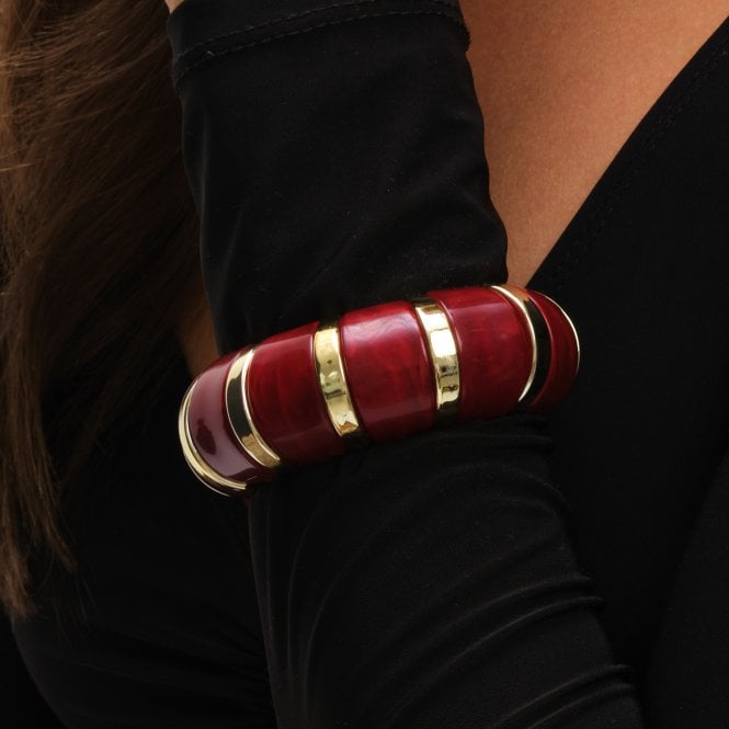 Jon Richard MOOD Gold & Burgundy Resin Stretch Cuff
