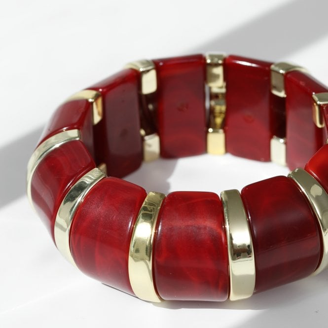 Jon Richard MOOD Gold & Burgundy Resin Stretch Cuff
