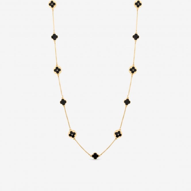 jon richard MOOD Gold & Jet Long Clover Necklace