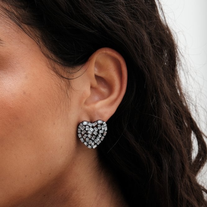 Jon Richard MOOD Hematite Heart Stud Earrings