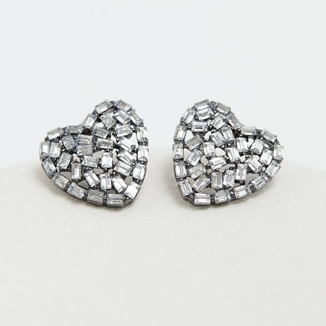Jon Richard MOOD Hematite Heart Stud Earrings