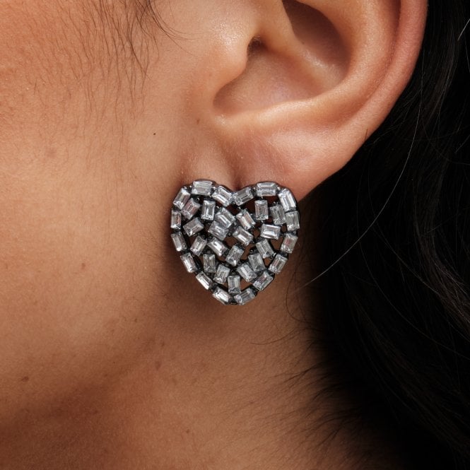 Jon Richard MOOD Hematite Heart Stud Earrings