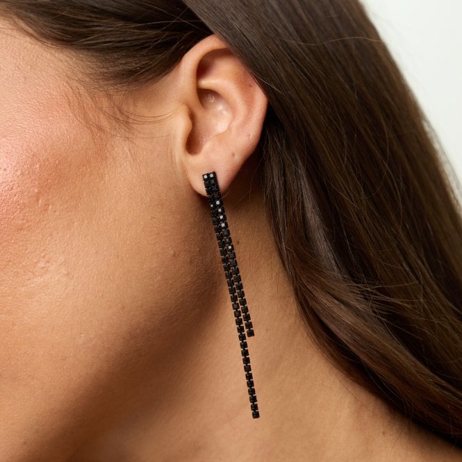 Jon Richard MOOD Jet Crystal Linear Drop Earrings