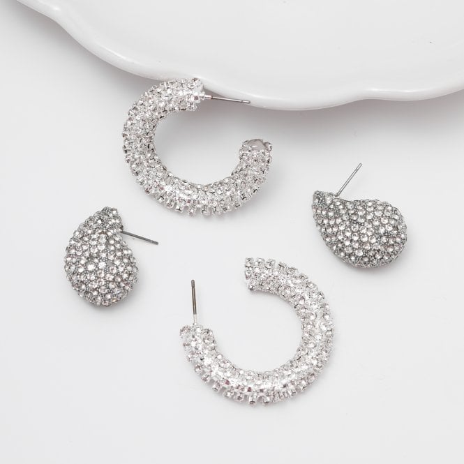 Jon Richard MOOD Silver Crystal Dome Stud Earrings