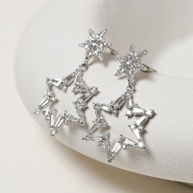 Jon Richard MOOD Silver Crystal Star Drop Earrings