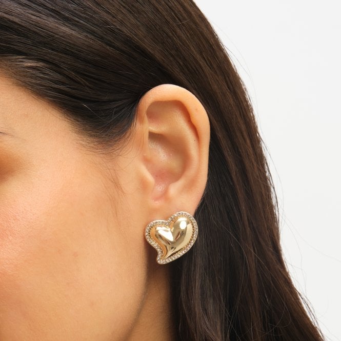 Jon Richard Jon Richard Puff Heart And Cubic Zirconia Stud Earrings