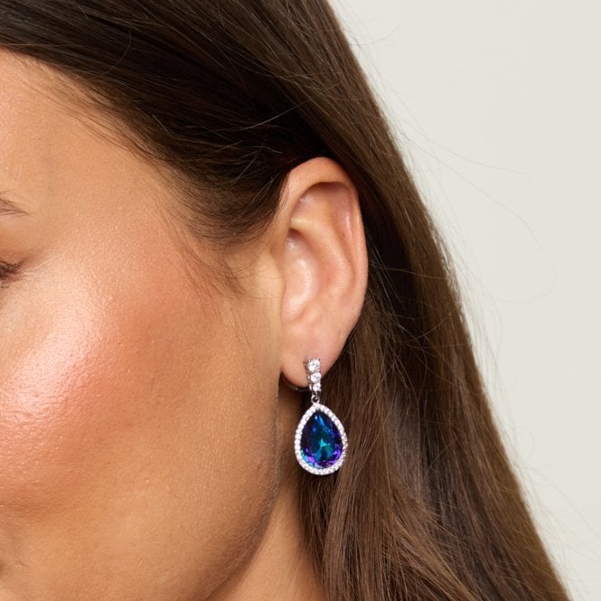 Jon Richard Jon Richard Rhodium Plated And Bermunda Blue Pear Drop Earrings