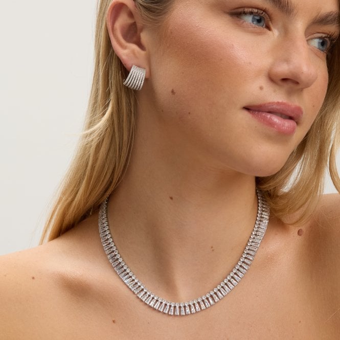 Jon Richard Jon Richard Rhodium Plated And Crystal Double Row Baguette Necklace