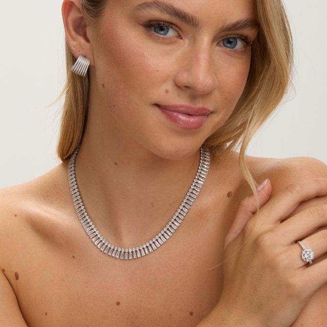 Jon Richard Jon Richard Rhodium Plated And Crystal Double Row Baguette Necklace