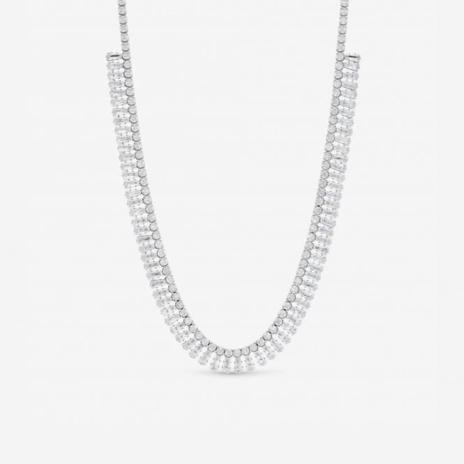 jon richard Jon Richard Rhodium Plated and Crystal Double Row Baguette Necklace