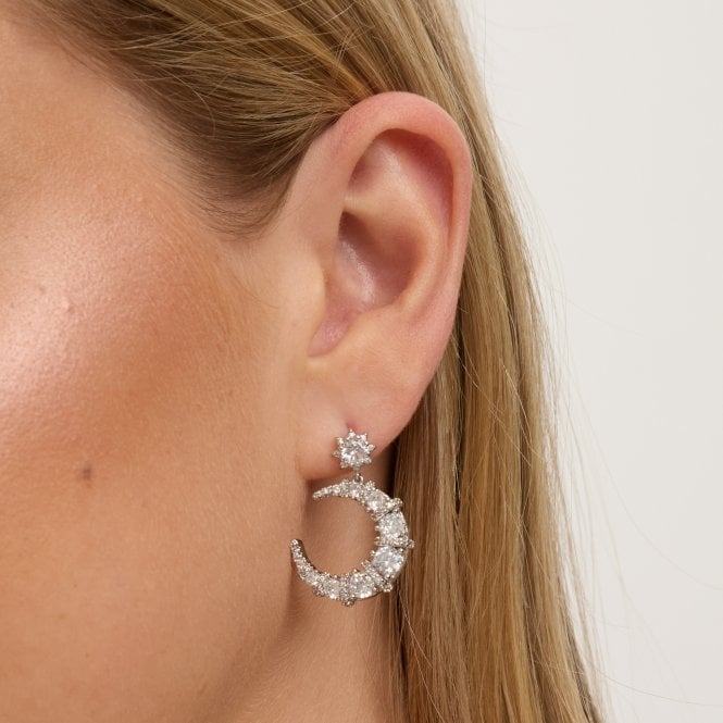 Jon Richard Jon Richard Rhodium Plated And Cubic Zirconia Celestial Drop Earrings