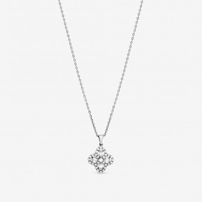 Jon Richard Jon Richard Rhodium Plated And Cubic Zirconia Clover Pendant - Gift Box
