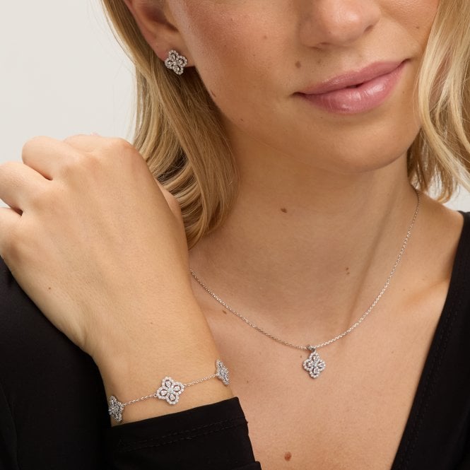 Jon Richard Jon Richard Rhodium Plated And Cubic Zirconia Clover Pendant - Gift Box