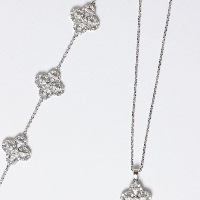 Jon Richard Jon Richard Rhodium Plated And Cubic Zirconia Clover Pendant - Gift Box