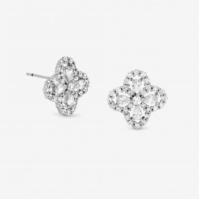 Jon Richard Jon Richard Rhodium Plated And Cubic Zirconia Clover Stud Earrings - Gift Box