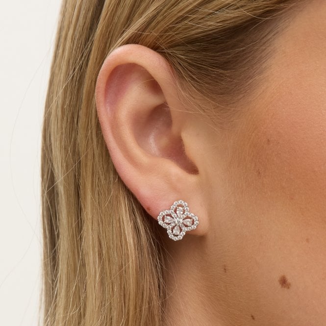 Jon Richard Jon Richard Rhodium Plated And Cubic Zirconia Clover Stud Earrings - Gift Box