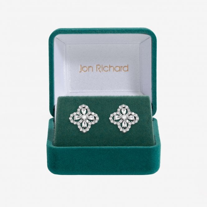 jon richard Jon Richard Rhodium Plated and Cubic Zirconia Clover Stud Earrings - Gift Box
