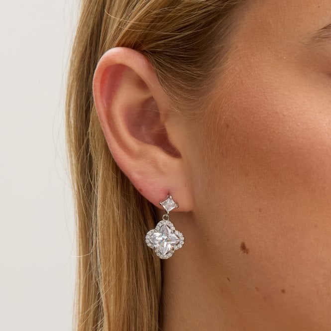 jon richard Jon Richard Rhodium Plated and Cubic Zirconia Clover Drop Earrings