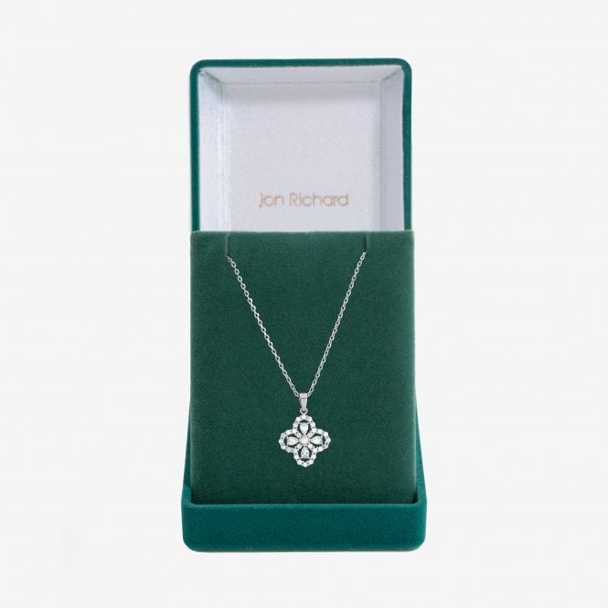 jon richard Jon Richard Rhodium Plated and Cubic Zirconia Clover Pendant - Gift Box