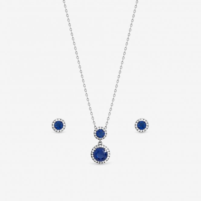 Jon Richard Jon Richard Rhodium Plated And Cubic Zirconia Double Halo Sapphire Drop Set - Gift Box