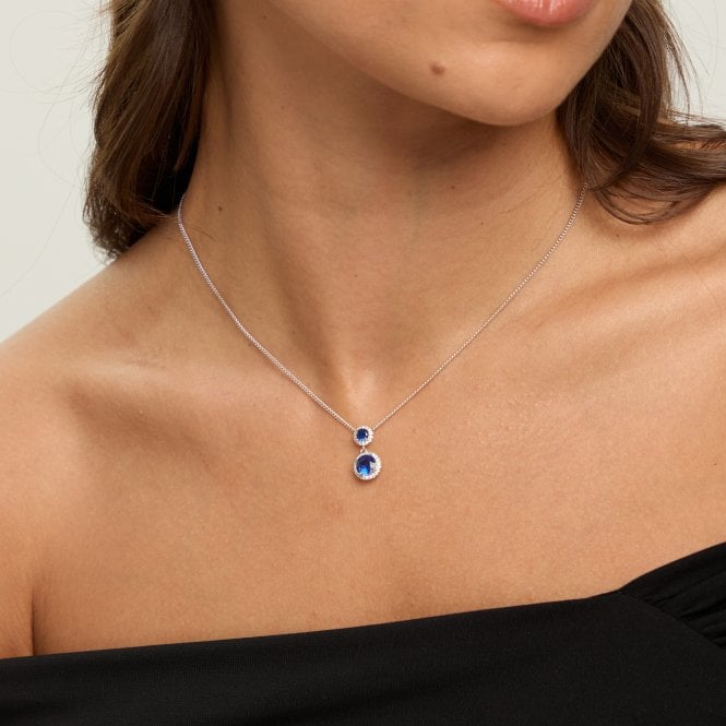 Jon Richard Jon Richard Rhodium Plated And Cubic Zirconia Double Halo Sapphire Drop Set - Gift Box