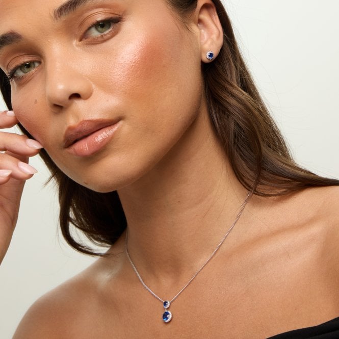 Jon Richard Jon Richard Rhodium Plated And Cubic Zirconia Double Halo Sapphire Drop Set - Gift Box