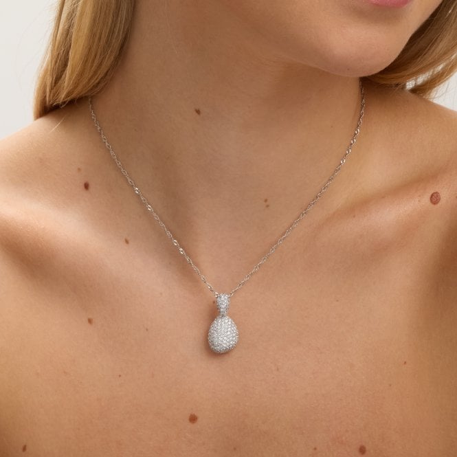 Jon Richard Jon Richard Rhodium Plated And Cubic Zirconia Drop Dome Pendant - Gift Box